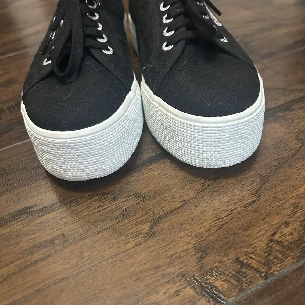 Superga 2790 Platform Sneakers Womens Size 7.5 Black Canvas Casual Shoes